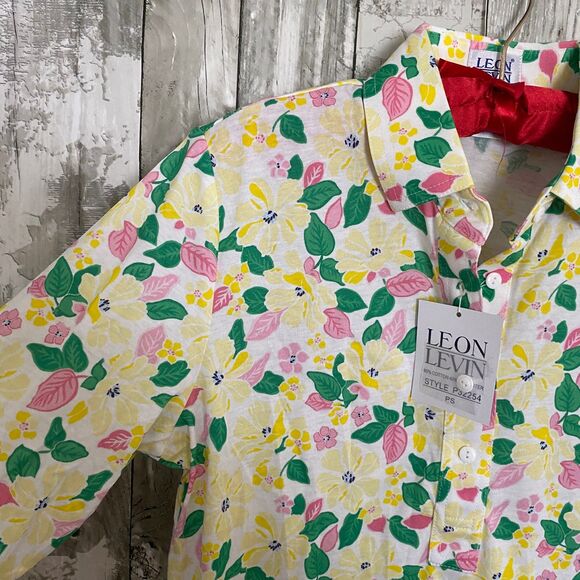 VTG NWT Leon Levine yellow and pink floral 1/4 sleeve collar top PS - Picture 2 of 7